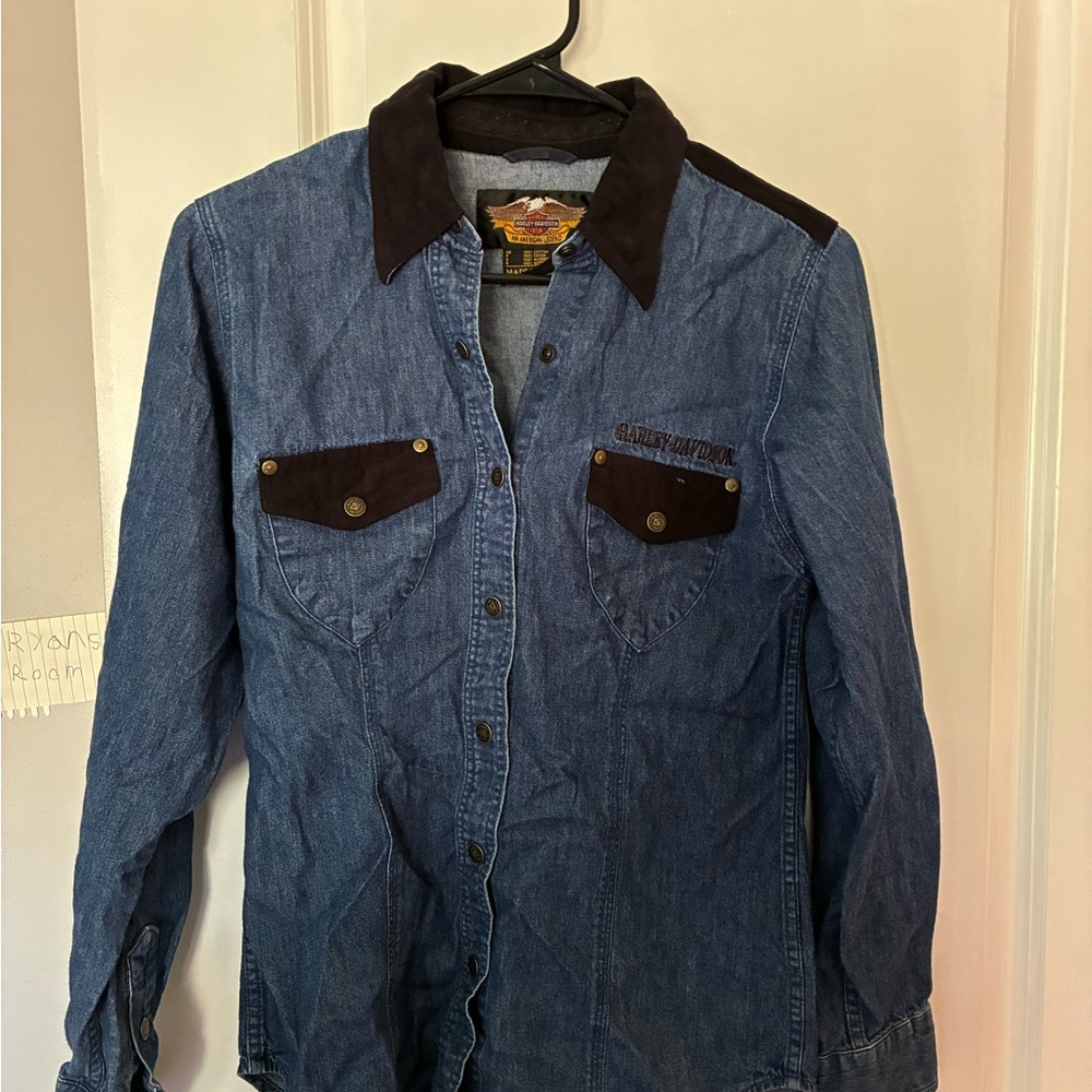 Harley-Davidson Blue Denim Shirt with Black Details